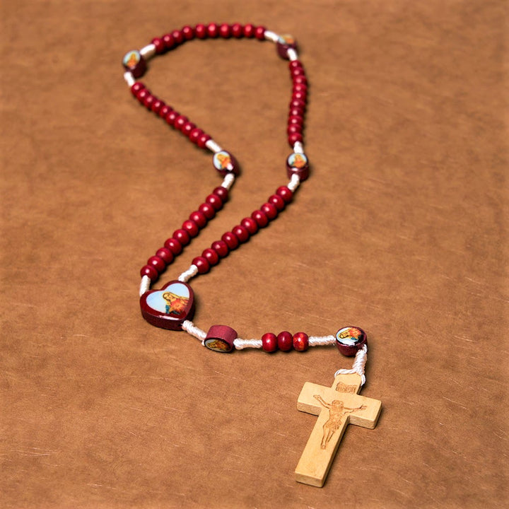 Christian Art Wine Red Wooden Beads Cross Virgin Mary Hand Held Rosary - image 4