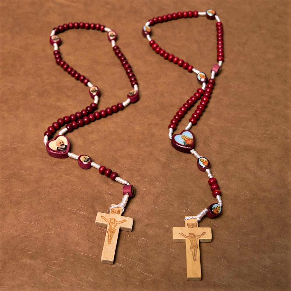 Christian Art Wine Red Wooden Beads Cross Virgin Mary Hand Held Rosary - image 2