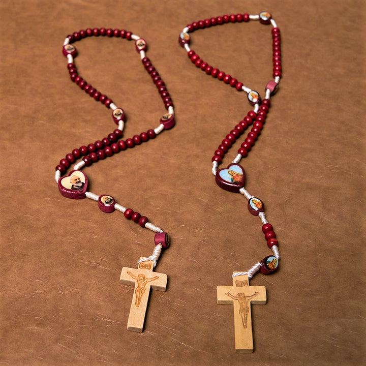 Christian Art Wine Red Wooden Beads Cross Virgin Mary Hand Held Rosary - image 2