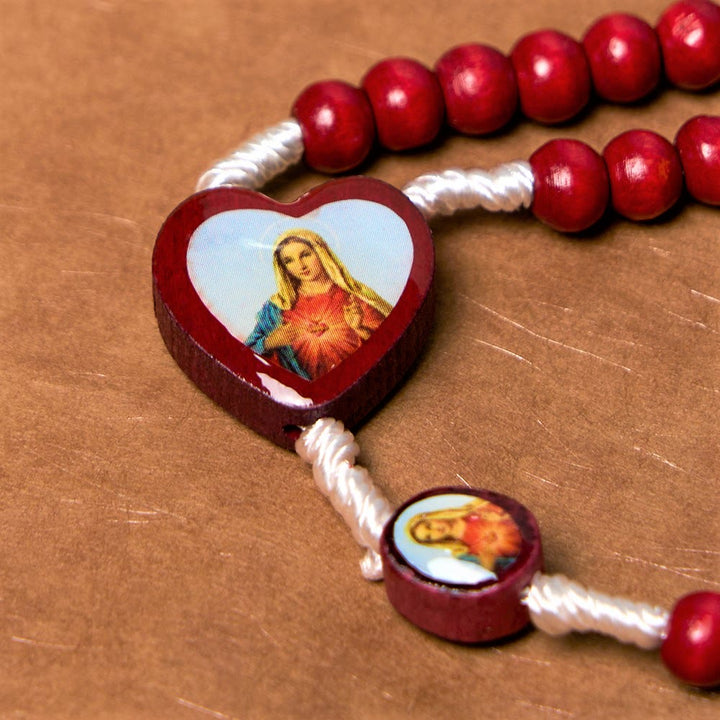 Christian Art Wine Red Wooden Beads Cross Virgin Mary Hand Held Rosary - image 9
