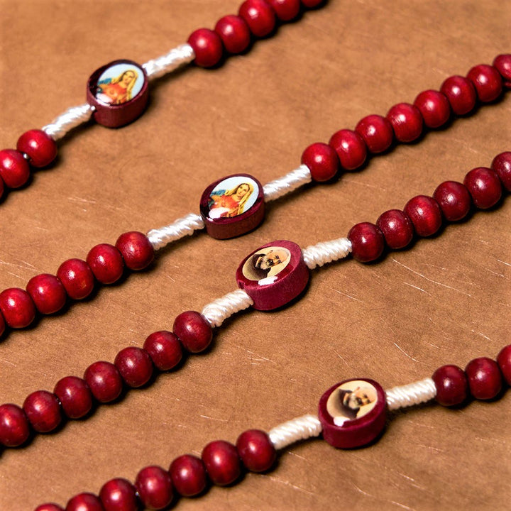 Christian Art Wine Red Wooden Beads Cross Virgin Mary Hand Held Rosary - image 6