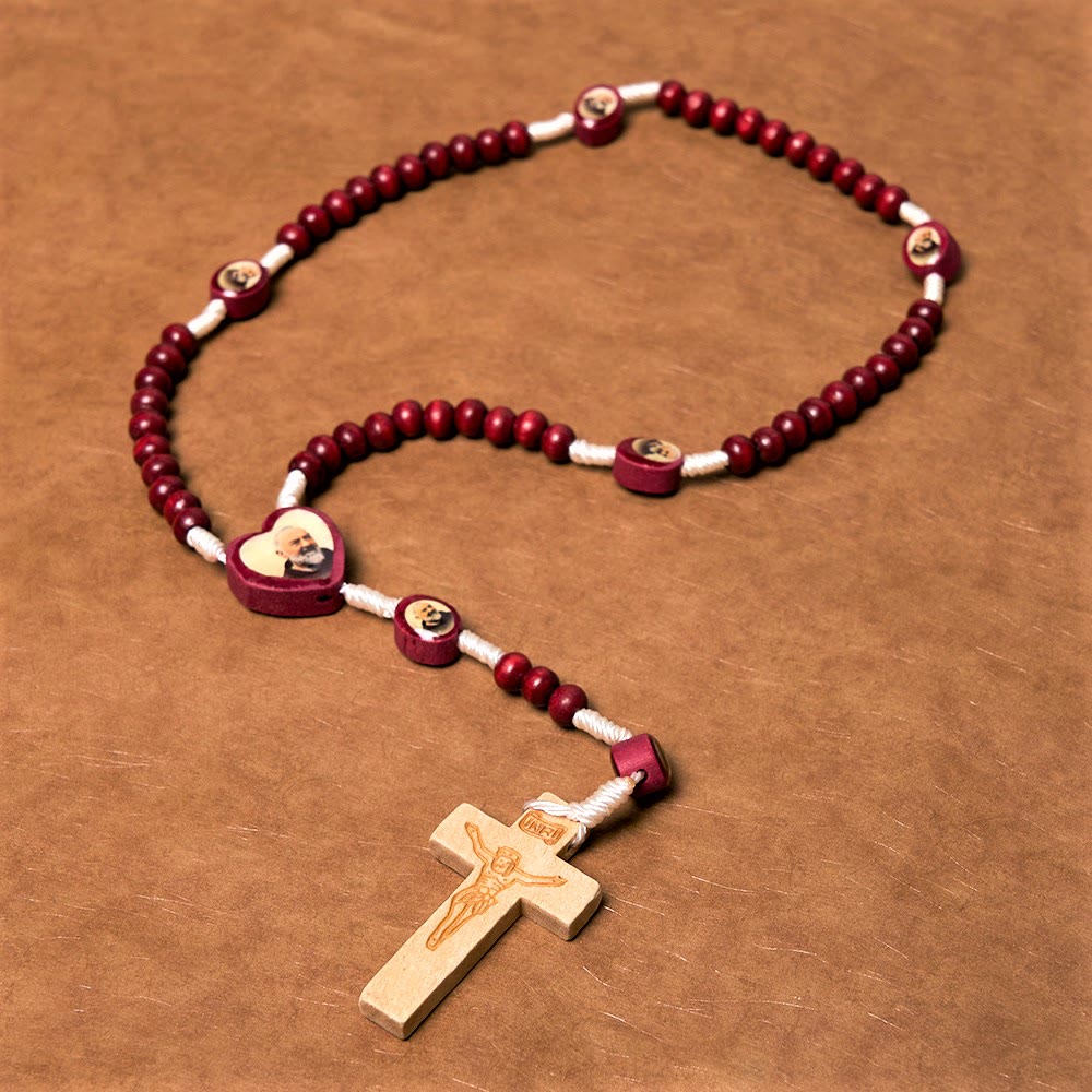 Christian Art Wine Red Wooden Beads Cross Virgin Mary Hand Held Rosary - image 5