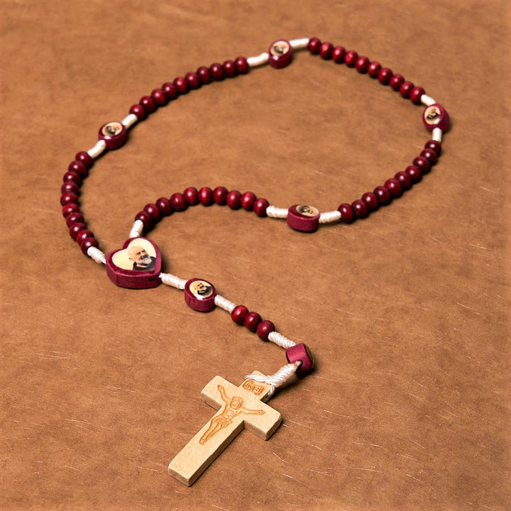 Christian Art Wine Red Wooden Beads Cross Virgin Mary Hand Held Rosary - image 5