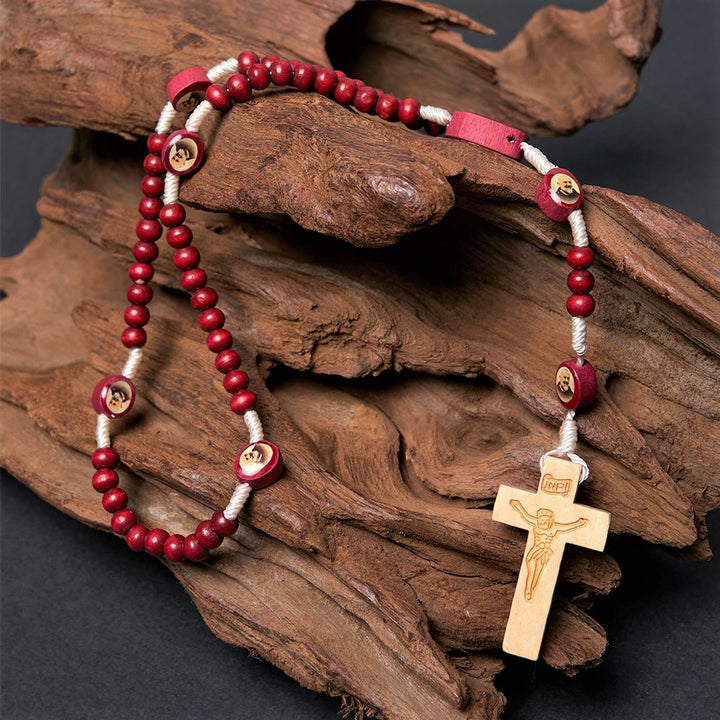 Christian Art Wine Red Wooden Beads Cross Virgin Mary Hand Held Rosary - St. Pio - image 3