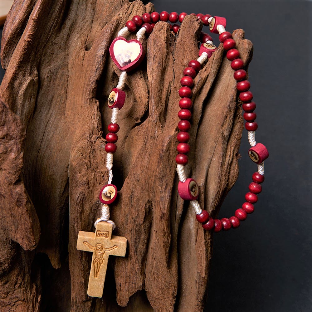 Christian Art Wine Red Wooden Beads Cross Virgin Mary Hand Held Rosary - image 10