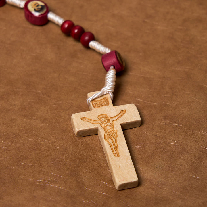 Christian Art Wine Red Wooden Beads Cross Virgin Mary Hand Held Rosary - image 13