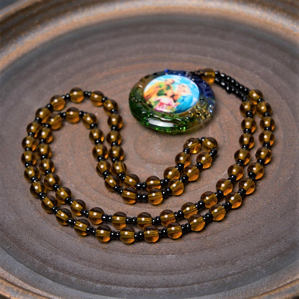 Christianartworkshopthe Holy Family Dark Brown Beads Necklace - image 2