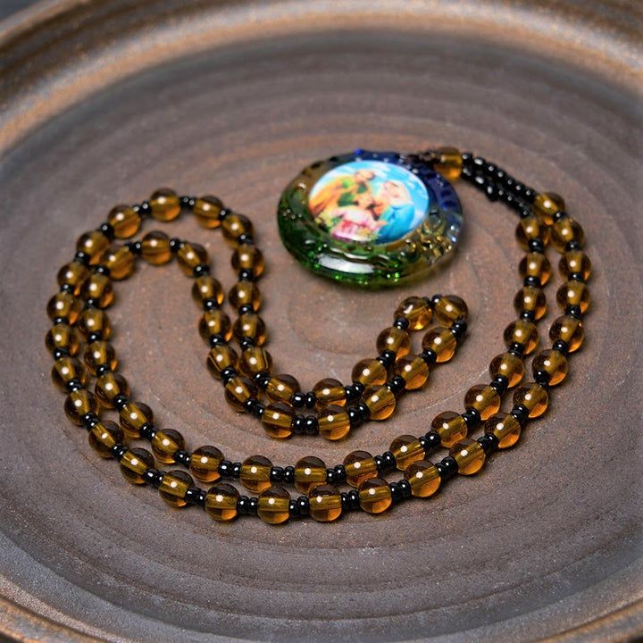 Christianartworkshopthe Holy Family Dark Brown Beads Necklace - image 2