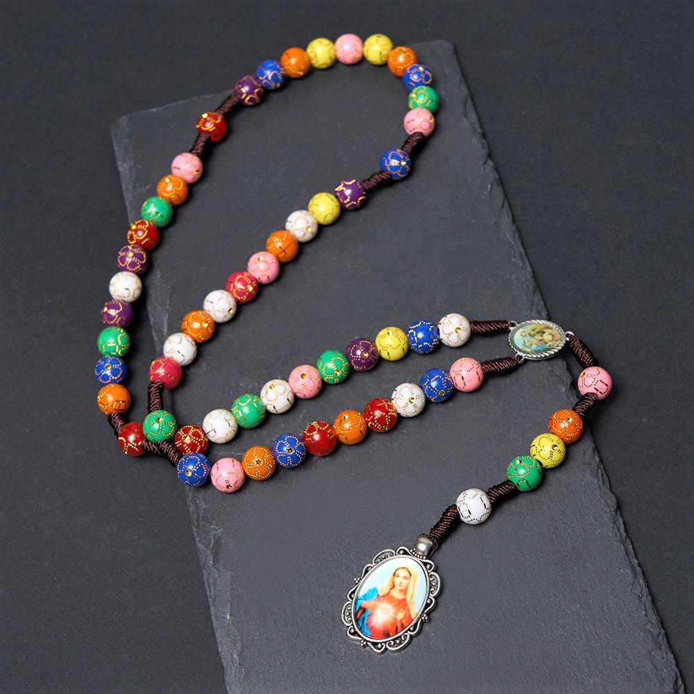 Christianartworkshop Our Lady of Mercy & Crucifix of 8 mm Round Multicolor Acrylic Nylon Cord Rosary - image 2