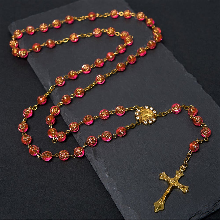 Christianartworkshop St. Benedict Medal & Crucifix of 8 mm Round Multicolor Acrylic Alloy Chain Rosary - Rose - image 4