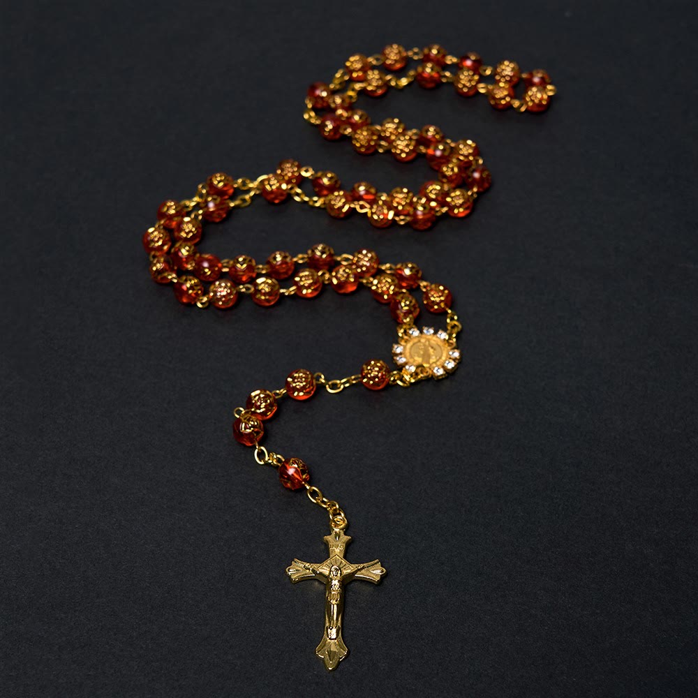 Christianartworkshop St. Benedict Medal & Crucifix of 8 mm Round Multicolor Acrylic Alloy Chain Rosary - image 8