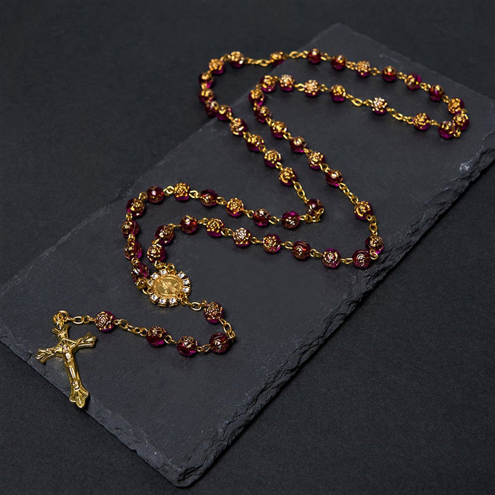 Christianartworkshop St. Benedict Medal & Crucifix of 8 mm Round Multicolor Acrylic Alloy Chain Rosary - Purple - image 4