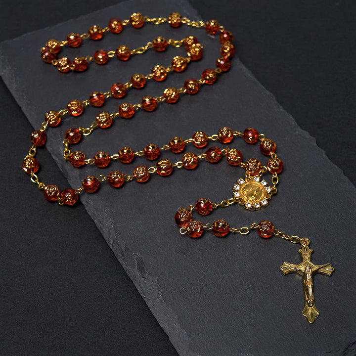 Christianartworkshop St. Benedict Medal & Crucifix of 8 mm Round Multicolor Acrylic Alloy Chain Rosary - Red - image 3