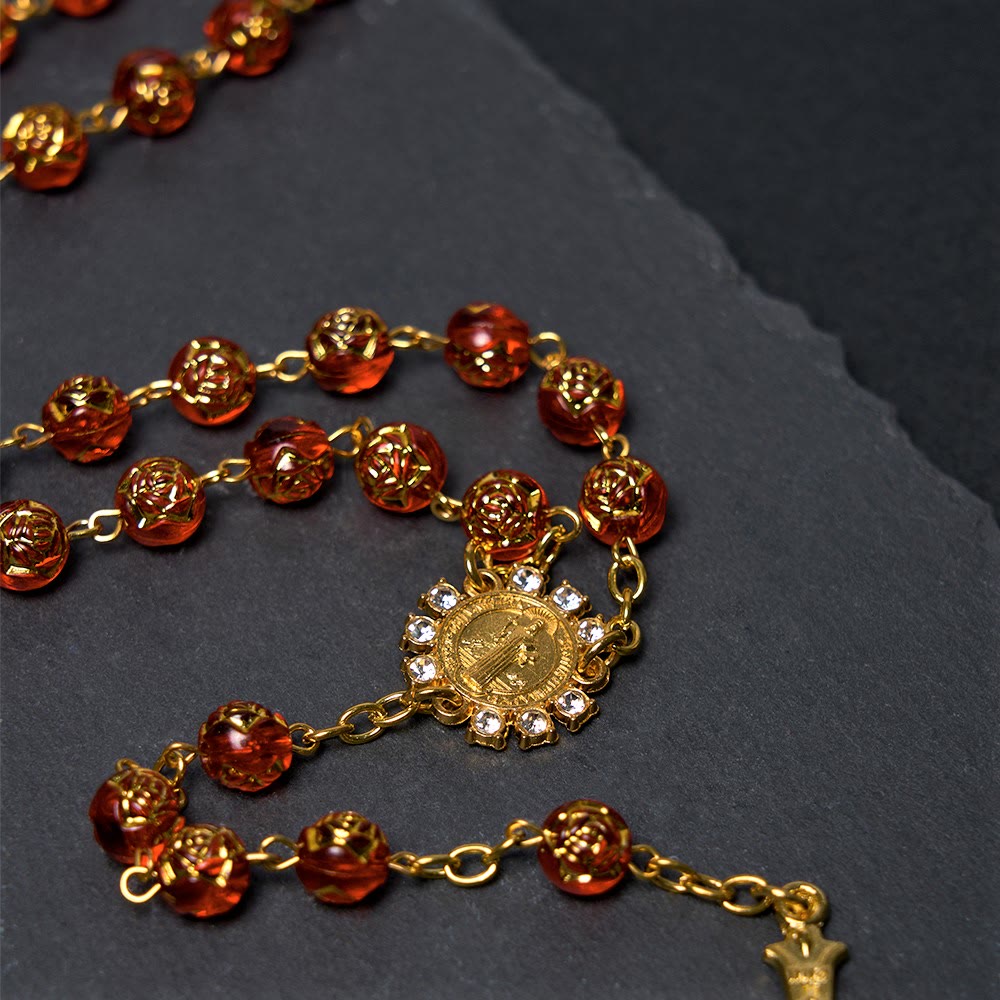 Christianartworkshop St. Benedict Medal & Crucifix of 8 mm Round Multicolor Acrylic Alloy Chain Rosary - image 9