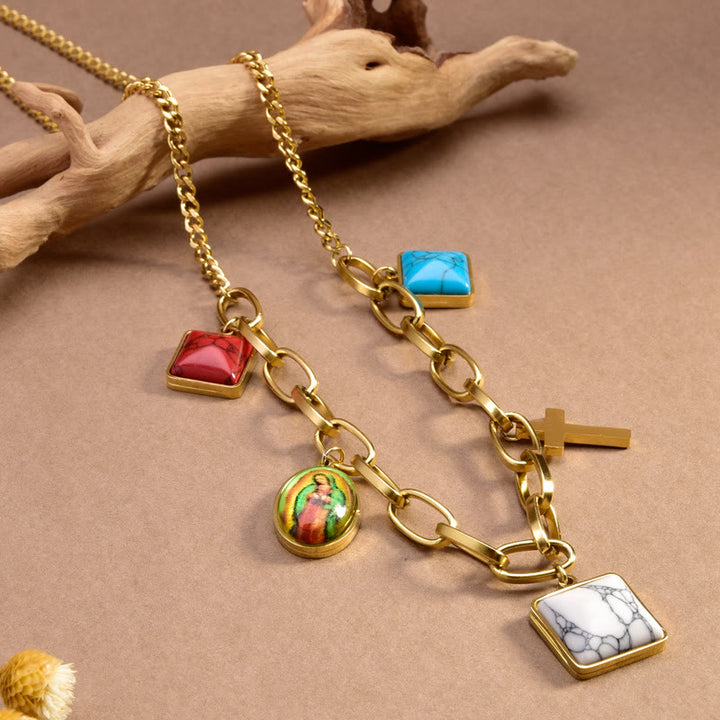 Christianartworkshop Casual Style Our Lady of Guadalupe Turquoise Cross Chocker Necklace - Multi-element - image 1