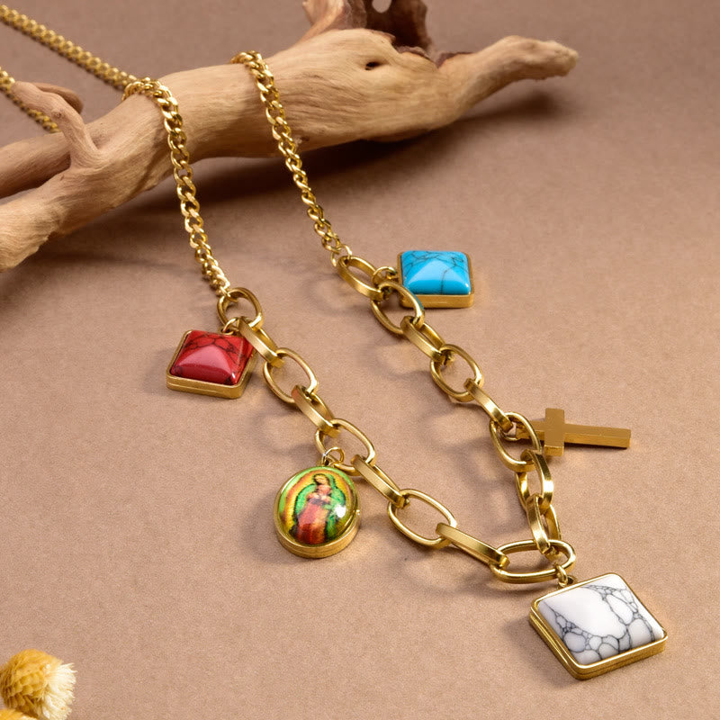 Christianartworkshop Casual Style Our Lady of Guadalupe Turquoise Cross Chocker Necklace - Multi-element - image 0