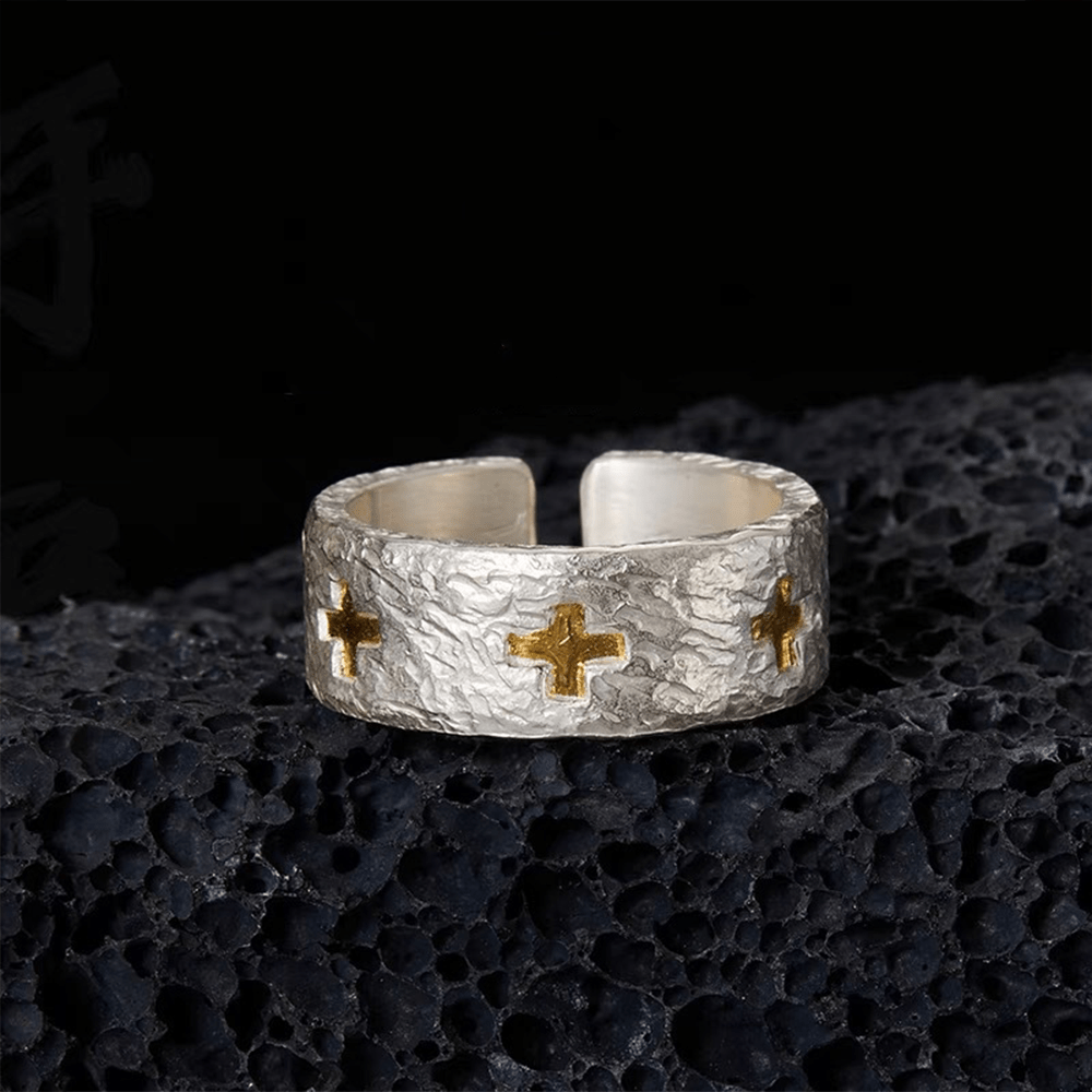 Christianartworkshop Minimalist Style Cross Adjustable Sterling Silver Ring - Adjustable - image 1