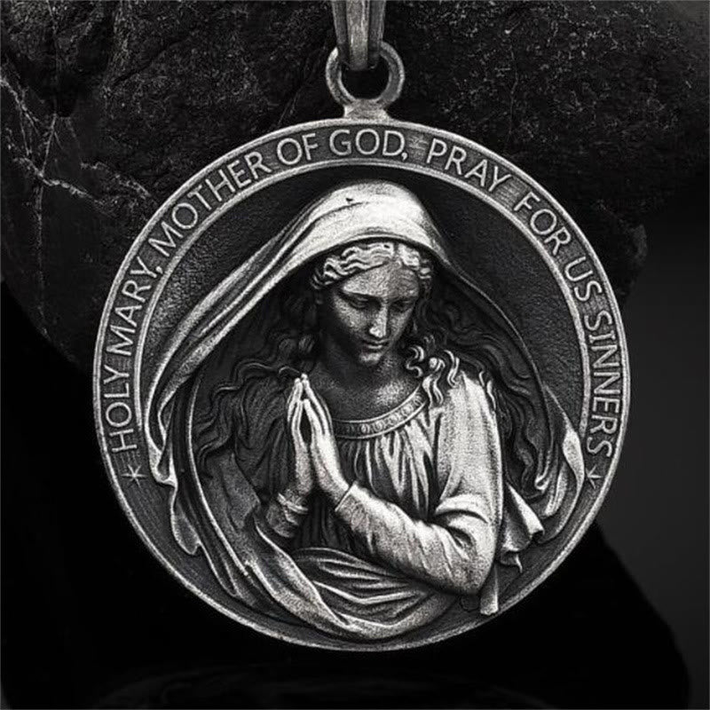 ChristianartworkshopRetro Style Virgin Mary Pray for us Pendant Necklace - image 2