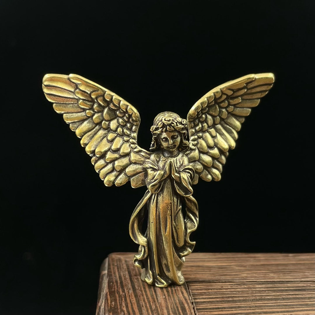 Christianartworkshop Retro Style Brass Stereoscopic Bronze Guardian Angel(spread wings) Desktop Decorations Ornament - Guardian Angel(spread wings) - image 1