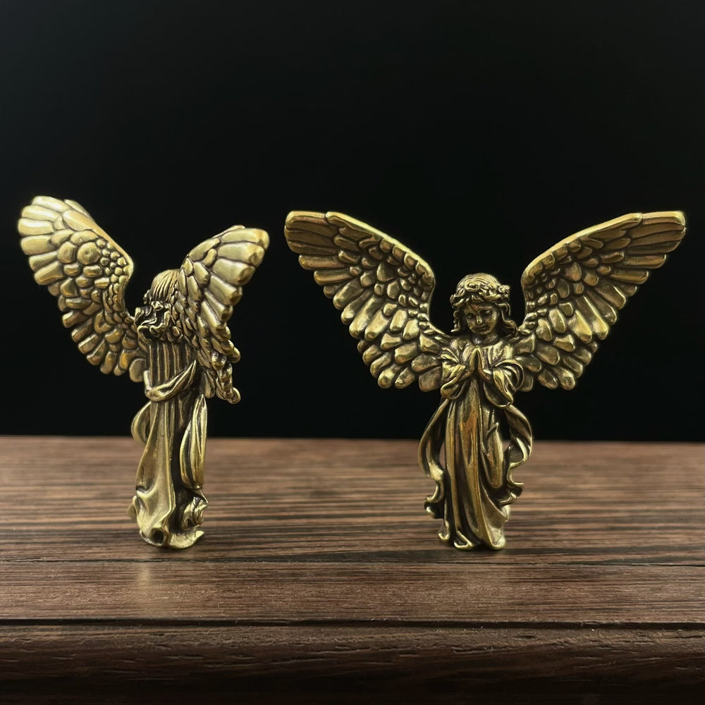 Christianartworkshop Retro Style Brass Stereoscopic Bronze Guardian Angel(spread wings) Desktop Decorations Ornament - image 2