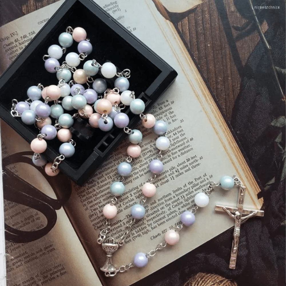 Christianartworkshop Holy Grail & Crucifix of 8 mm Round Multicolor Acrylic Alloy Chain Rosary - image 2