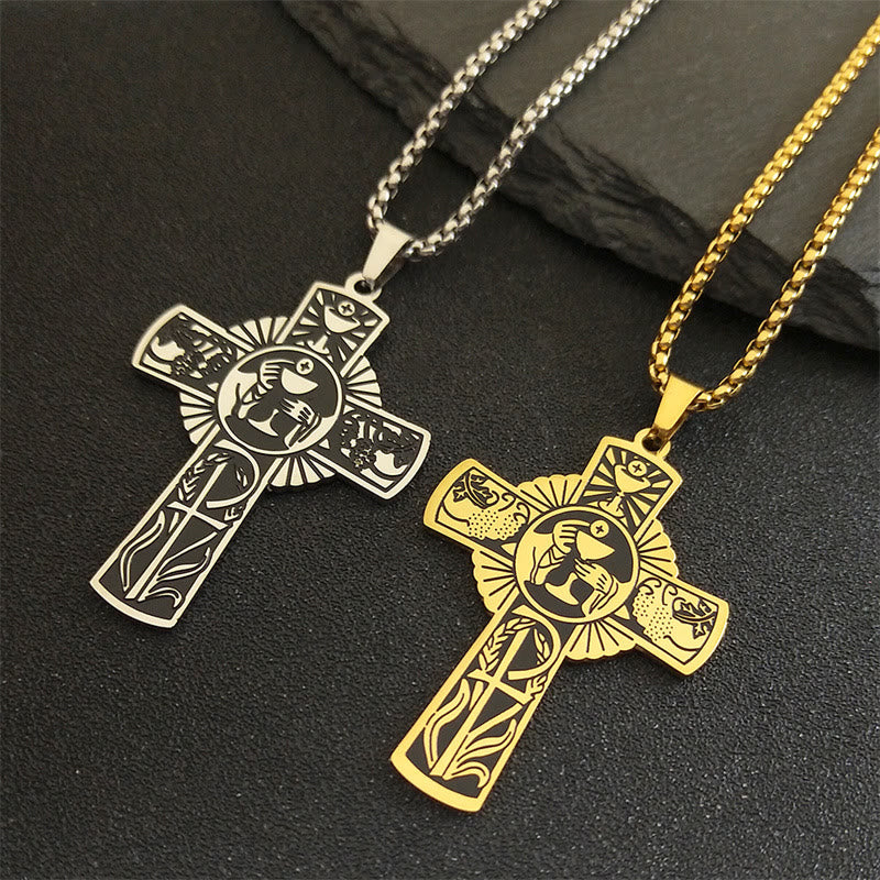 Christianartworkshop Multi-element Style Eucharist Halo Grapevine Cross Necklace - image 2