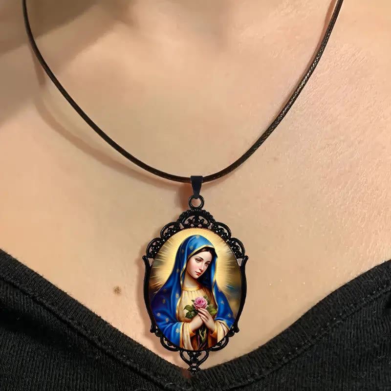 Christianartworkshop Gothic Style Vintage Border Our Lady of Guadalupe Necklace - image 1