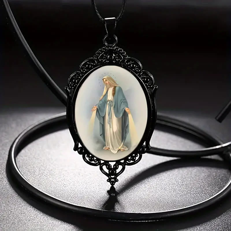 Christianartworkshop Gothic Style Vintage Border Our Lady of Grace Necklace - Black - image 1