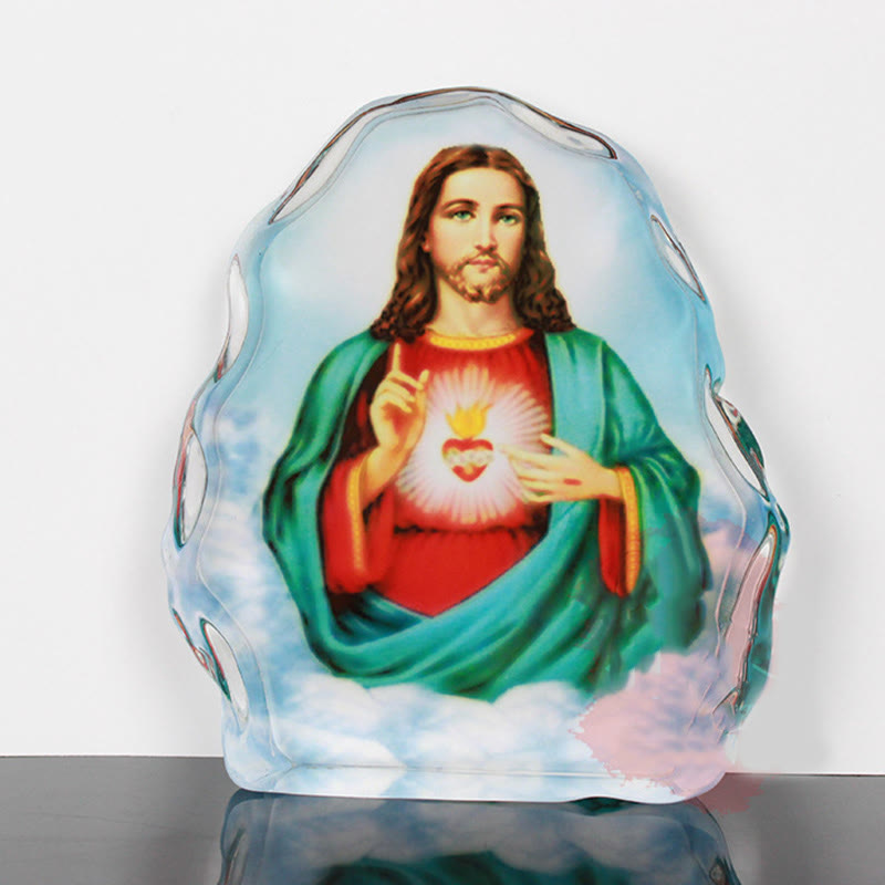 Christianartworkshop Classic Style White Crystal Multicolor Jesus Sacred Heart Desktop Ornaments - Jesus Sacred Heart - image 1