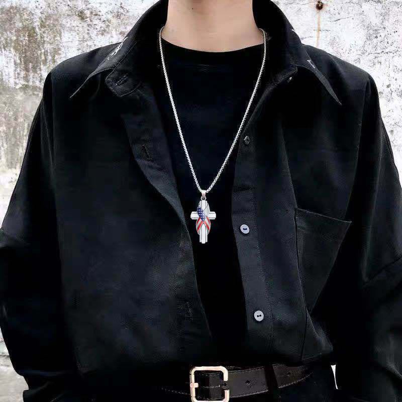 Christianartworkshop Modern Style American Flag Icon Cross Pendant Alloy Necklace - image 2