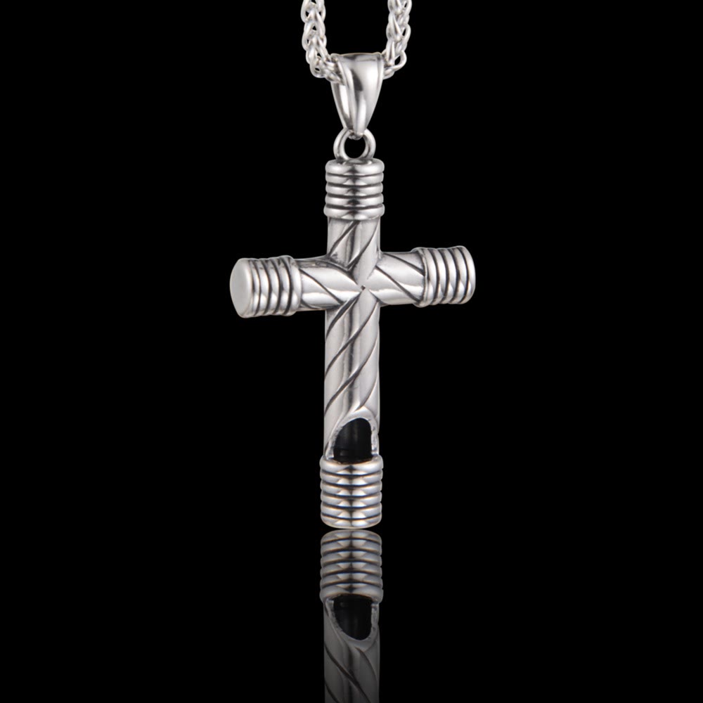Christianartworkshop Minimalist Style Functional Whistle Cross Titanium Necklace - image 5