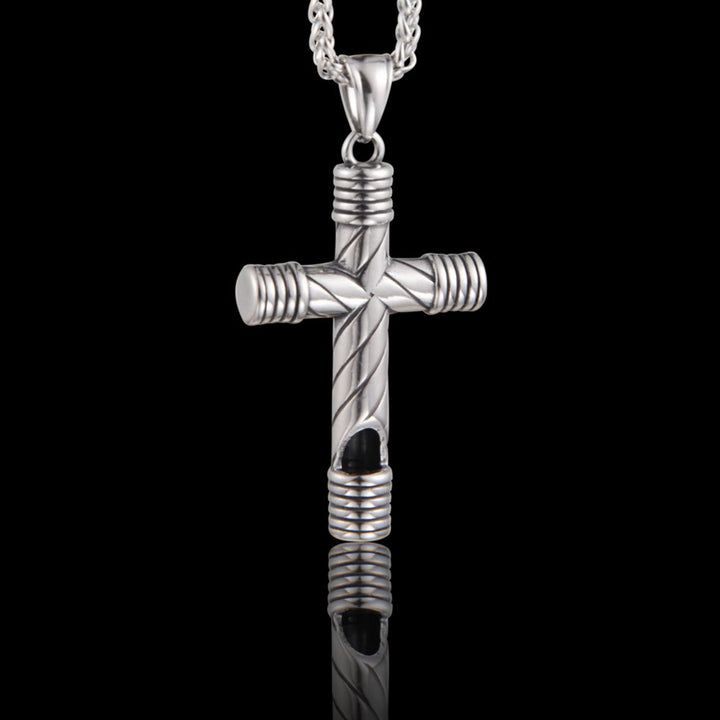 Christianartworkshop Minimalist Style Functional Whistle Cross Titanium Necklace - image 5