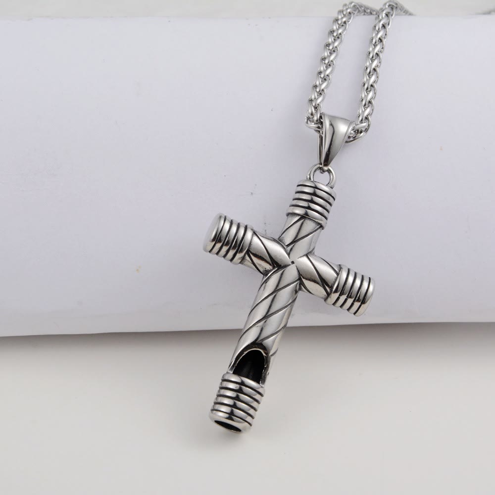 Christianartworkshop Minimalist Style Functional Whistle Cross Titanium Necklace - image 4