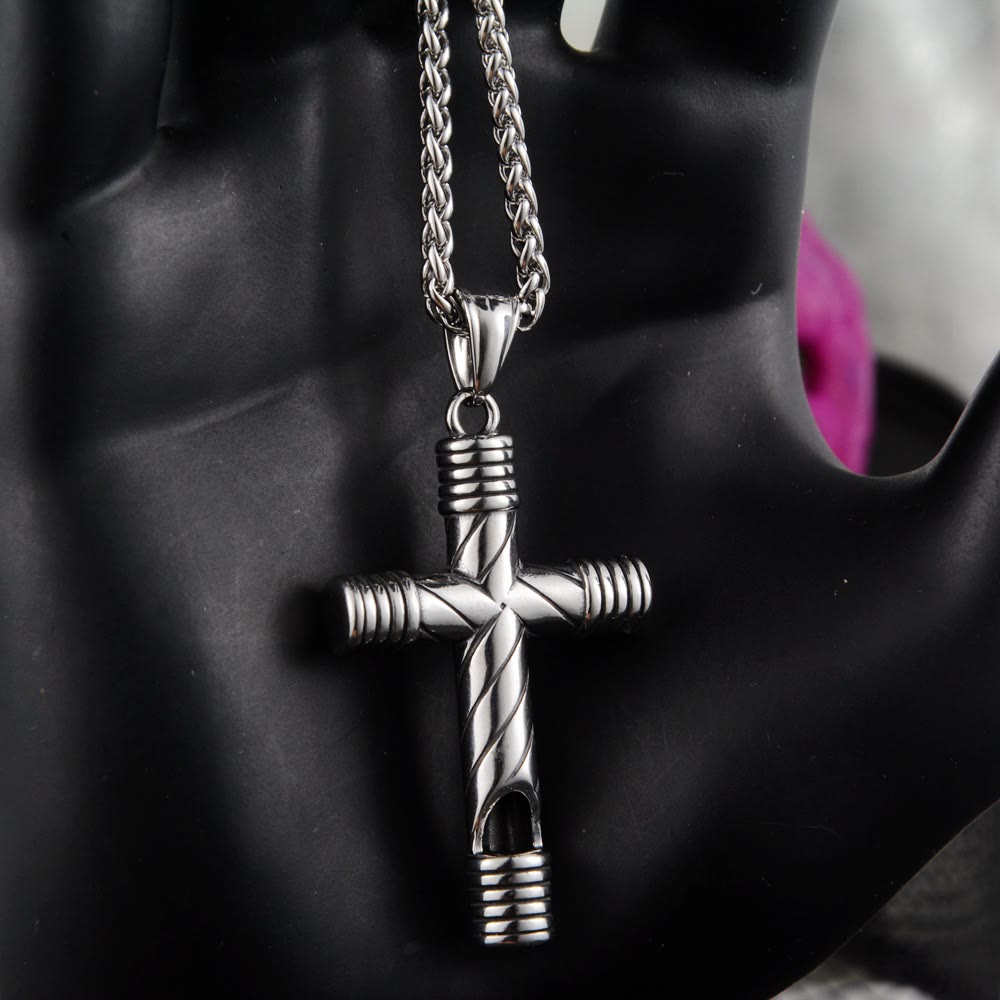 Christianartworkshop Minimalist Style Functional Whistle Cross Titanium Necklace - image 2