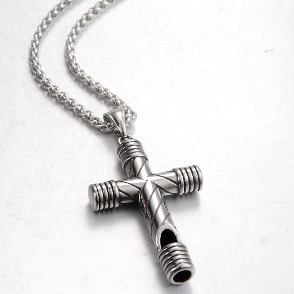 Christianartworkshop Minimalist Style Functional Whistle Cross Titanium Necklace - Metallic - image 1