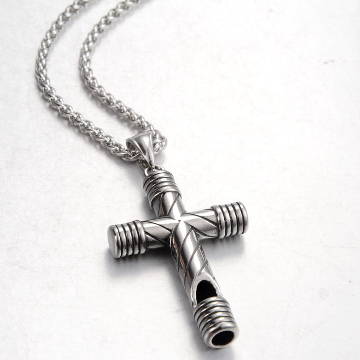 Christianartworkshop Minimalist Style Functional Whistle Cross Titanium Necklace - Metallic - image 1