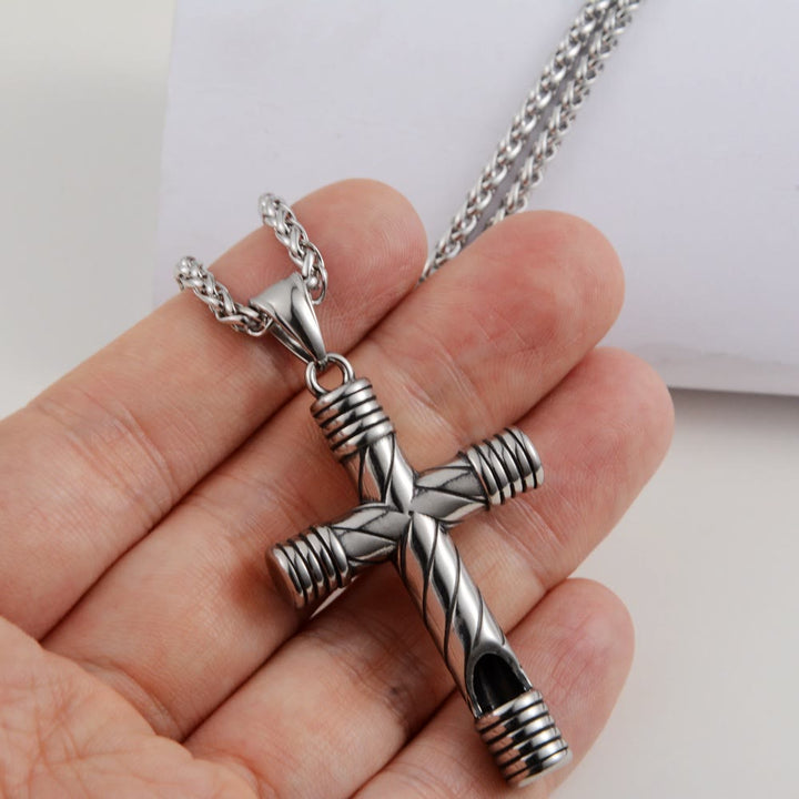 Christianartworkshop Minimalist Style Functional Whistle Cross Titanium Necklace - image 3