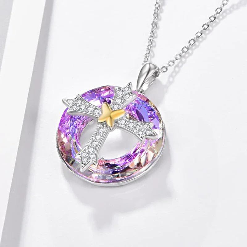 Christianartworkshop Modern Style Friendship Blessing Cross Bowknot Crystal Necklace - image 2