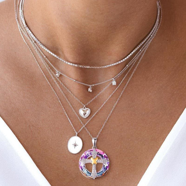 Christianartworkshop Modern Style Friendship Blessing Cross Bowknot Crystal Necklace - image 3