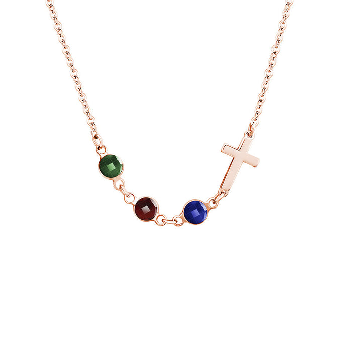 Christianartworkshop Modern Style Birthstones Cross Chain Necklace - image 5