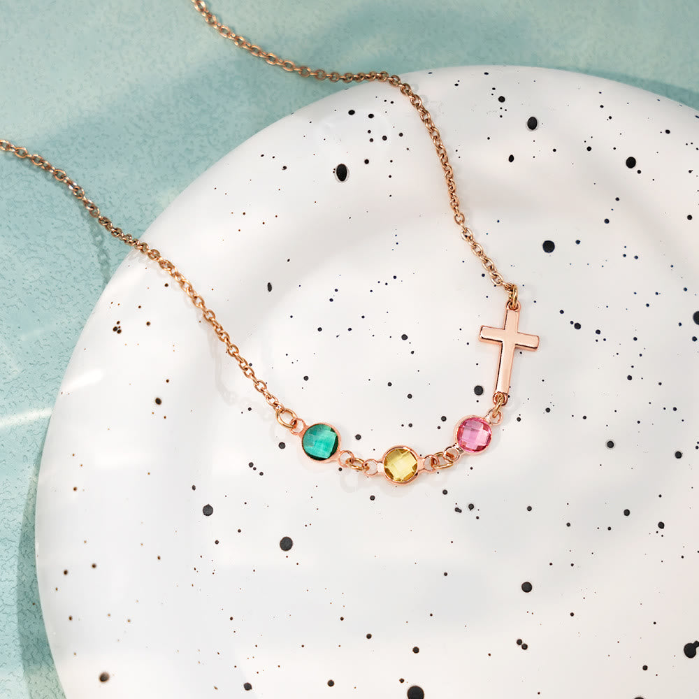 Christianartworkshop Modern Style Birthstones Cross Chain Necklace - Rose gold - image 1