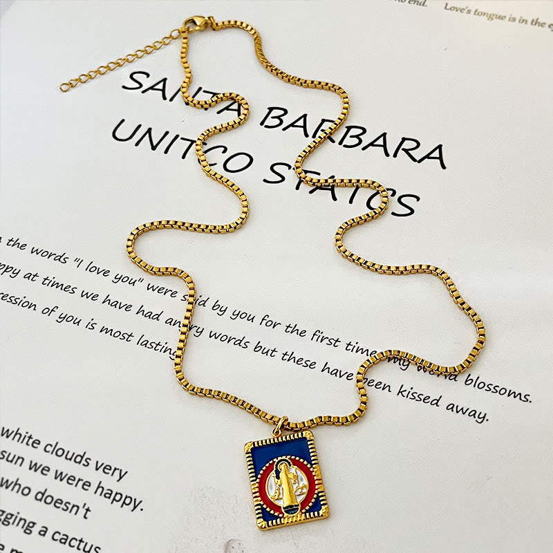 Christianartworkshop Modern Style Colorful St. Benedict Square Medal Pendant Necklace - image 4