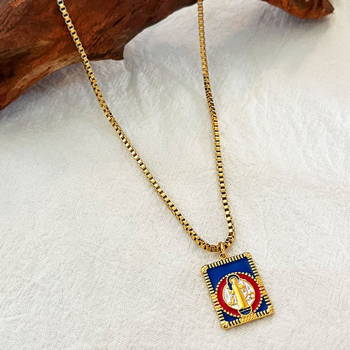 Christianartworkshop Modern Style Colorful St. Benedict Square Medal Pendant Necklace - St. Benedict - image 1