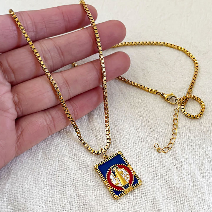 Christianartworkshop Modern Style Colorful St. Benedict Square Medal Pendant Necklace - image 3