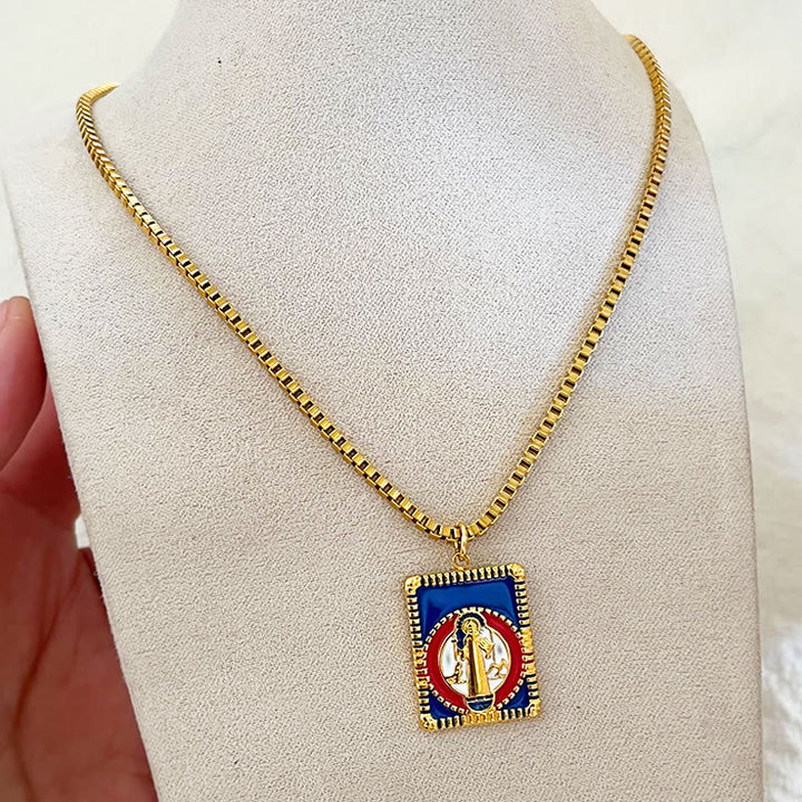 Christianartworkshop Modern Style Colorful St. Benedict Square Medal Pendant Necklace - image 2
