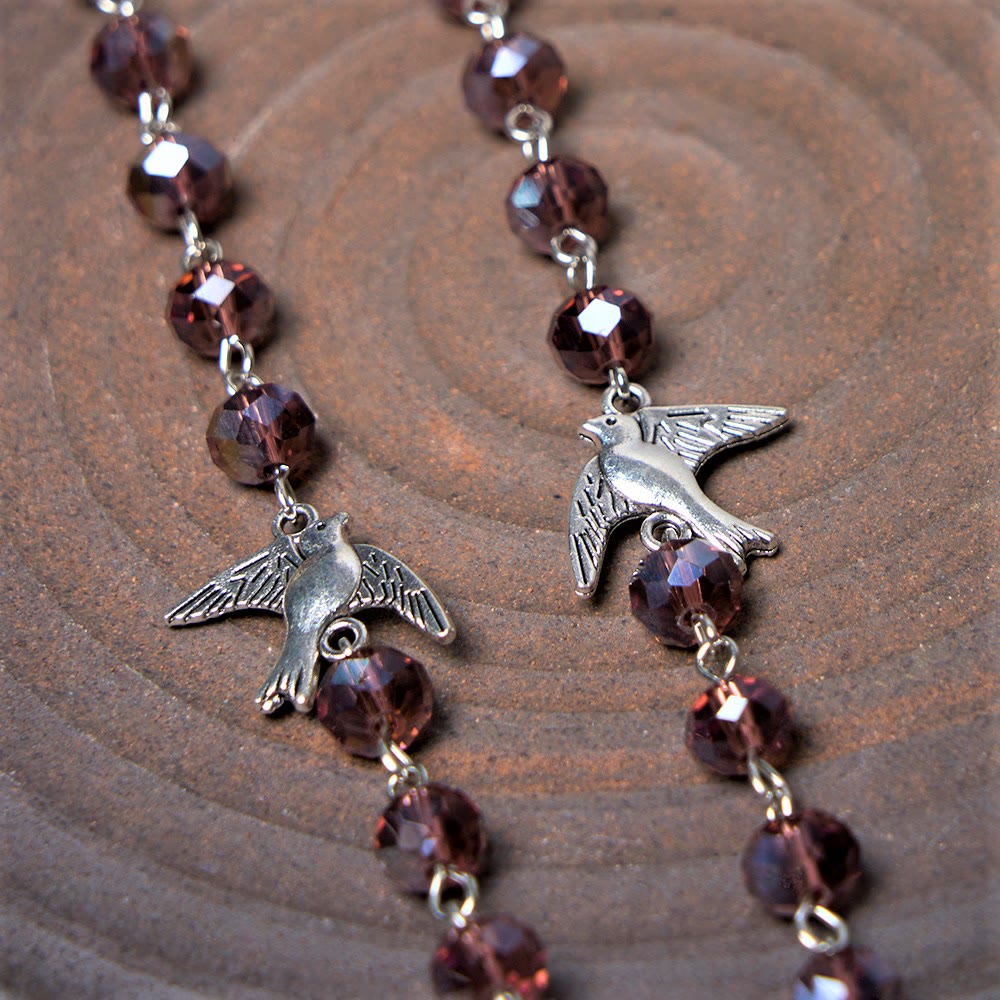 Christianartworkshop Holy Spirit & Our Lady of Grace of 6*8 mm Polyhedron Purple Crystal Alloy Chain Rosary - image 4