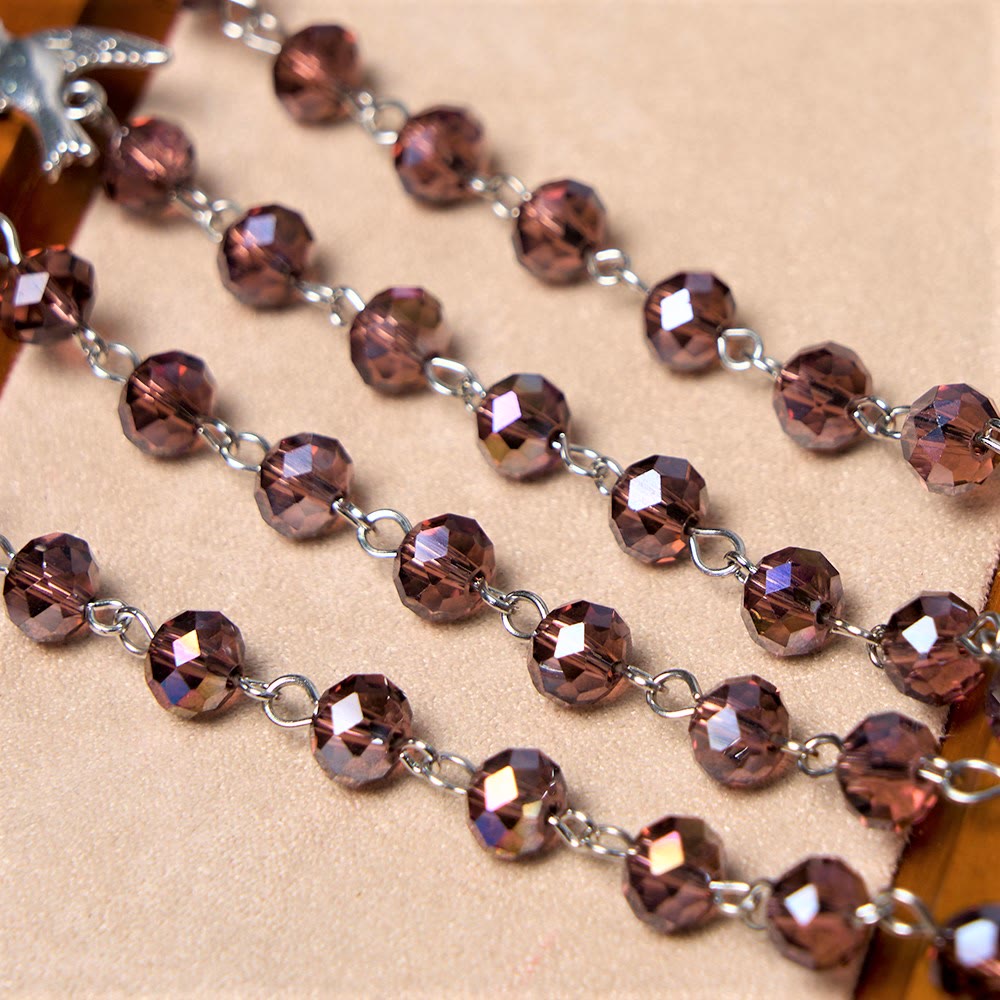Christianartworkshop Holy Spirit & Our Lady of Grace of 6*8 mm Polyhedron Purple Crystal Alloy Chain Rosary - image 6