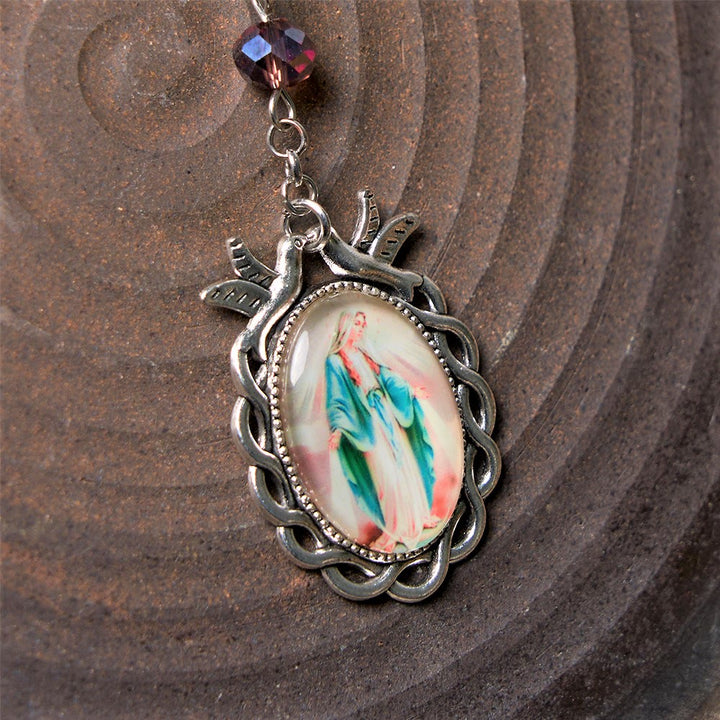 Christianartworkshop Holy Spirit & Our Lady of Grace of 6*8 mm Polyhedron Purple Crystal Alloy Chain Rosary - image 3