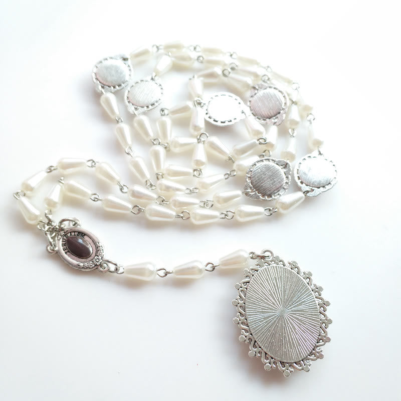 Christianartworkshop Immaculate Heart of Mary of 5*10 mm Drop-shaped White Pearl Alloy Chain Rosary - image 5