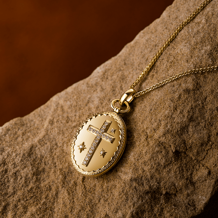 Christianartworkshop 18K Gold Diamond-set Modern Style Cross Treasure Box Pendant Necklace - 18K Gold - image 1